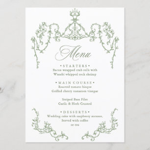 Menu Mariage vert de l'âge orné victorien Grace Floral