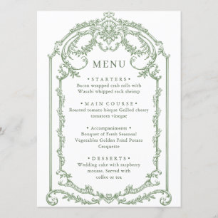 Menu Mariage vert de l'âge orné victorien Grace Floral