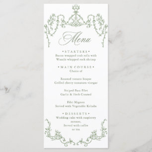 Menu Mariage vert de l'âge orné victorien Grace Floral