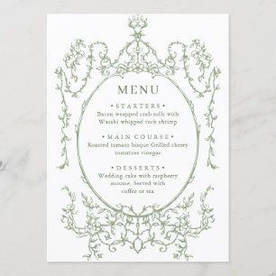 Menu Mariage vert de l'âge orné victorien Grace Floral