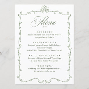 Menu Mariage vert de l'âge orné victorien Grace Floral