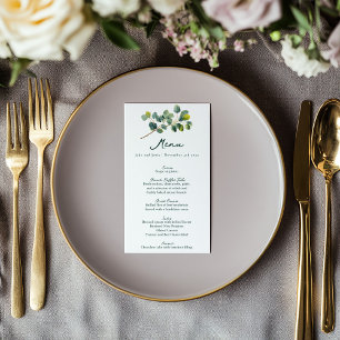 Menu mariage vert et blanc de branche Eucalyptus