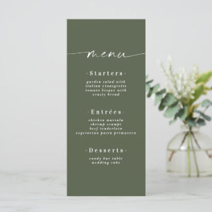 Menu Mariage vert minimaliste en couleur solide