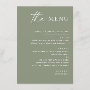 Menu Mariage Vert Sauge Poussiéreux Élégant Jardin Ex