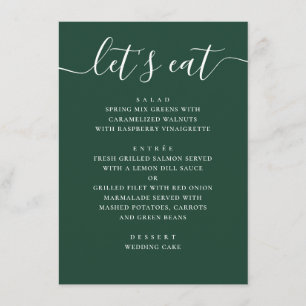 Menu Mariage Vert sombre de la forêt Dîner écriture m