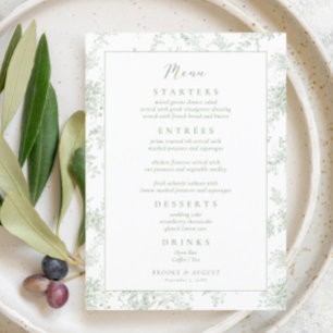Menu Mariage vert Toile vintage
