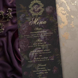Menu Mariage Victorien sombre à dentelle botanique blas