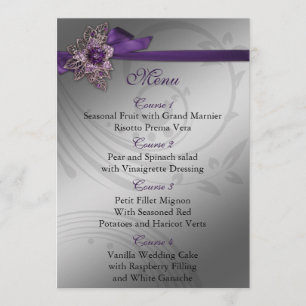 Menu Mariage vintage à broches de ruban FAUX violet