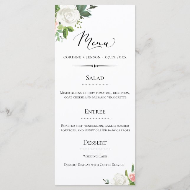 Menu Mariage vintage Déco Floral (Devant)