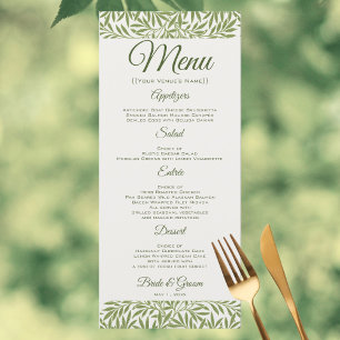 Menu Mariage Vintage, motif feuilles de saule victorien