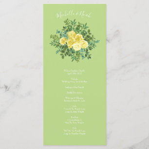 Menu Mariage Vintage Rose de printemps jaune et vert