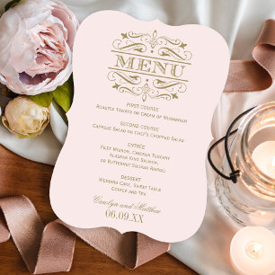 Menu Mariage vintage rose et or antique