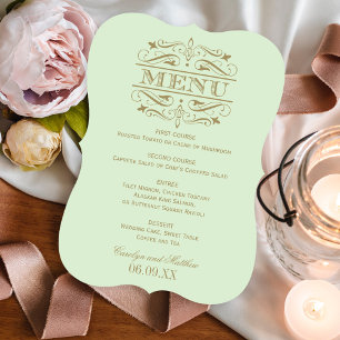 Menu Mariage Vintage Vert Antique Flourissant