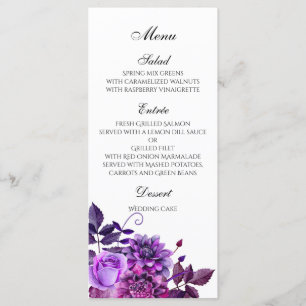 Menu mariage violet menu dîner floral Décor de tab