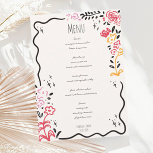 Menu Mariage Wavy Squiggle à main branché Wildfower