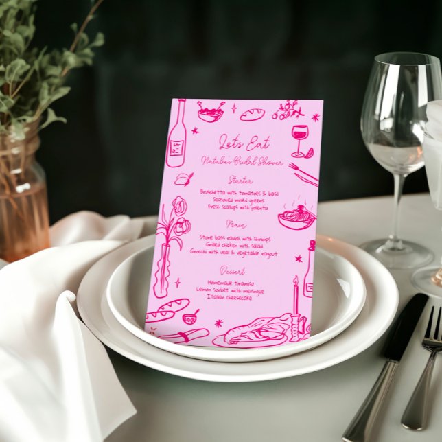 Menu Mariage Whimsical à main rose chaud (Créateur téléchargé)