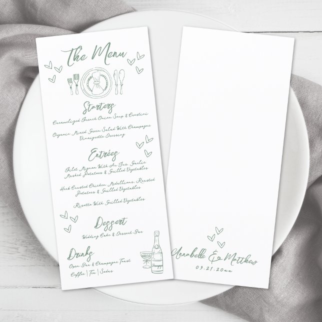Menu Mariage Whimsical Vert Tiré À La Main (Hand Drawn Green Whimsical Wedding Menu )