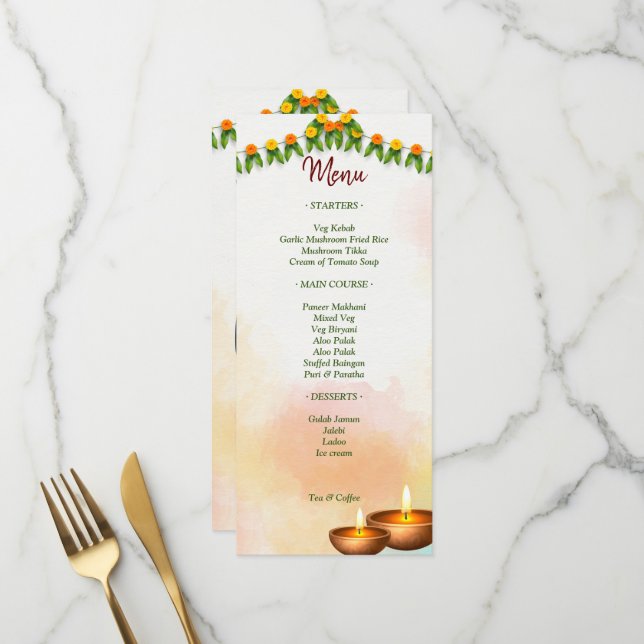 Menu Marigold guirlande avec couple hindou mariage tamo (Devant/Arrière en situation)