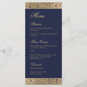 Menu Marine Bleu Elegant Vintage Gold Wild Rose Mariage