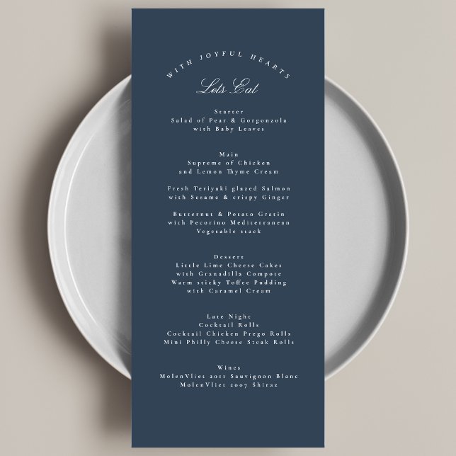 Menu Marine Bleue Calligraphie traditionnelle Mariage o (Créateur téléchargé)