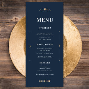 Menu Marine Blue Gold Stars Lune Céleste Mariage Dîner