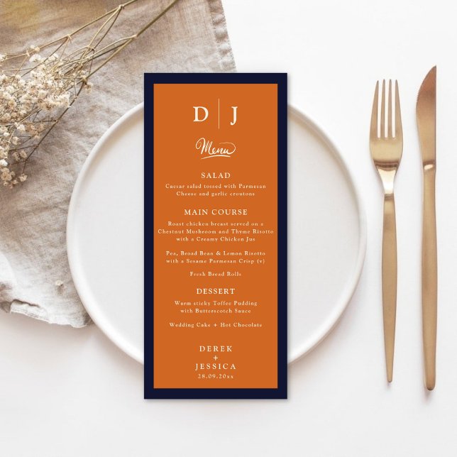 Menu Marine Blue Orange & Cream Elegant Mariage de luxe (Créateur téléchargé)
