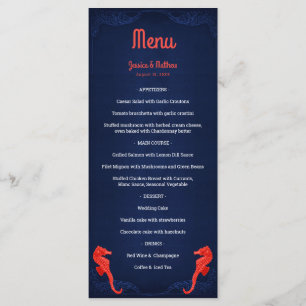 Menu Marine Marine Bleu Corail Seahorses Plage Mariage