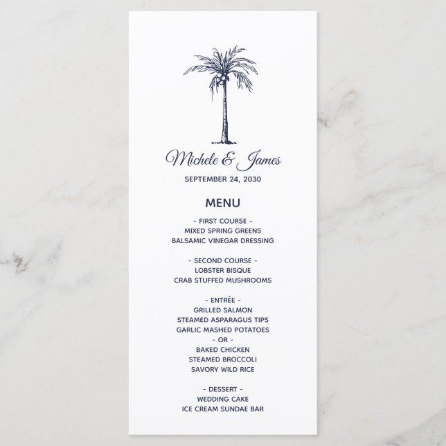 Menu Marine moderne Blue Palm Tree Plage tropicale Mari (Devant)