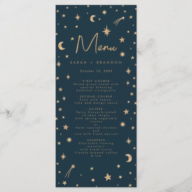 Menu Marine Mystical Gold Stars Mariage d'astronomie de (Devant)