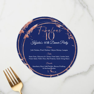 Menu Marine & Rose Gold Foil Fabuleux 40 Dinner Party