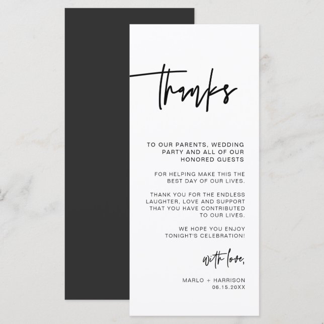 Menu MARLO Contemporary Bold Mariage Table Merci (Devant / Derrière)