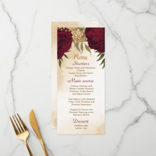 Menu Maroon vert beige or botanique mariage