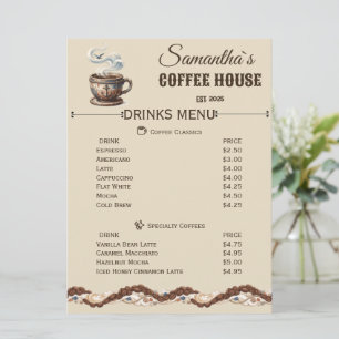 Menu Marque personnalisée du Cafe Coastal