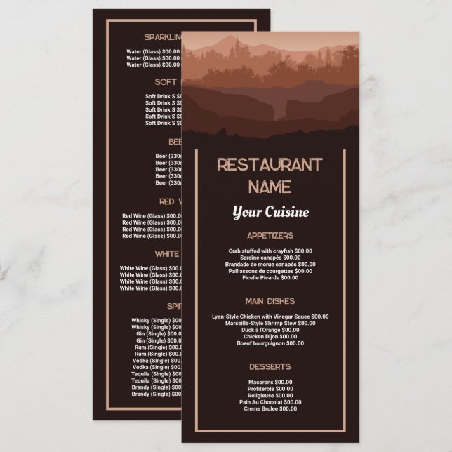 Menu Marron Montagne, Restaurant Mince (Devant / Derrière)