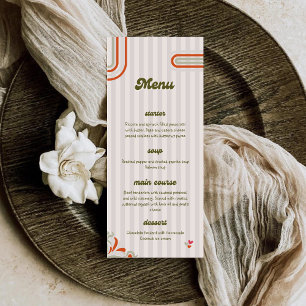 Menu Marron & Vert Rétro Illustré Dîner de Mariage