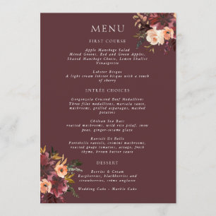 Menu Marsala Burgundy Peach Aquarelle Florale