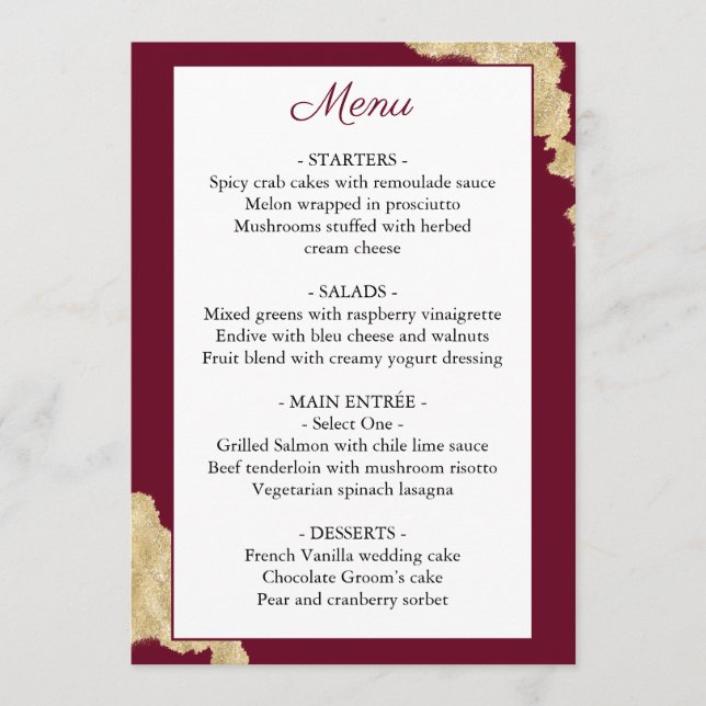 Menu Marsala de Bourgogne et Mariage d'or (Devant)