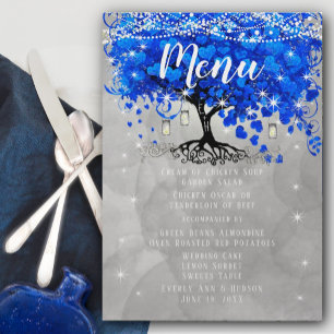 Menu Mason Jar Blue Heart Leaf Tree Watercolor