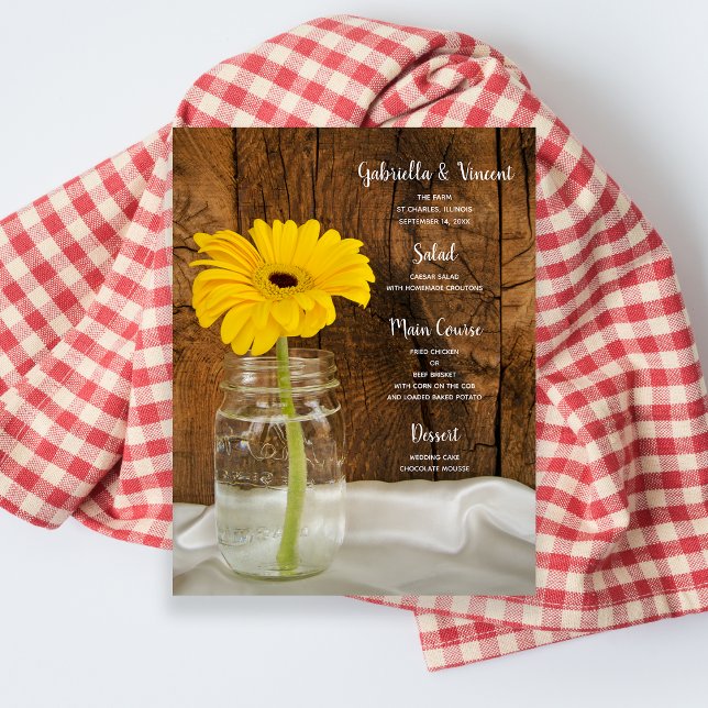 Menu Mason Jar et Yellow Daisy Mariage campagnard (Créateur téléchargé)