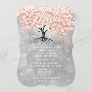 Menu Mason Jar Pink Heart Leaf Tree aquarelle