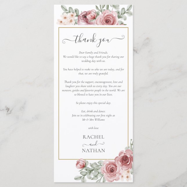 Menu Merci de réception de mariage floral (Devant)