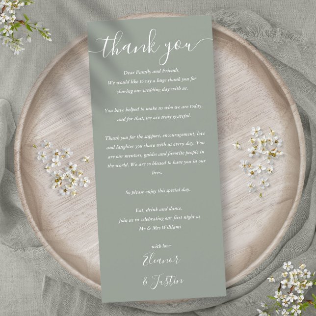 Menu Merci de réception de mariage Sage Green Place Car (Wedding Reception Thank You Sage Green Place Card)