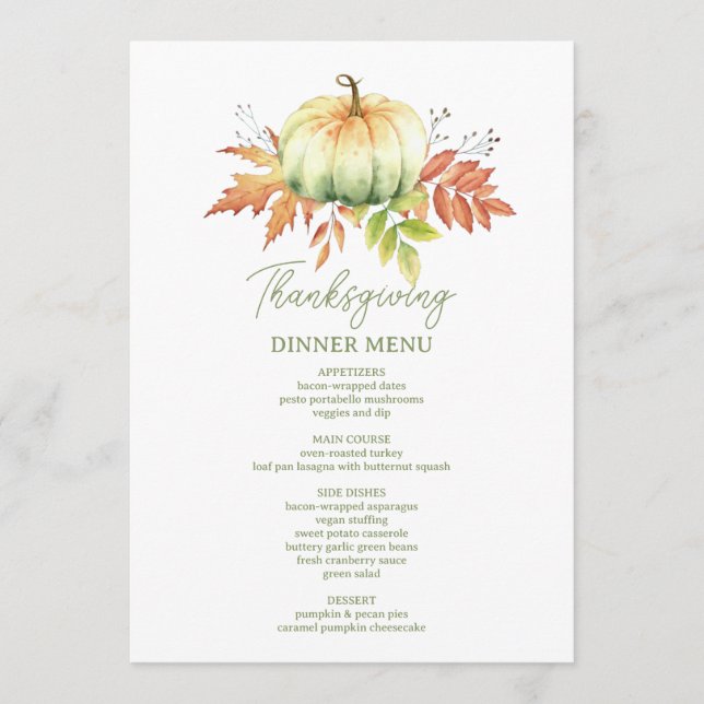 Menu Merci Gratuit Béni Minimaliste Thanksgiving (Devant)