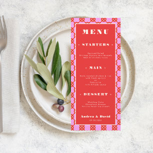 Menu Mid Century Moderne Rétro Rouge et Mariage d'arche