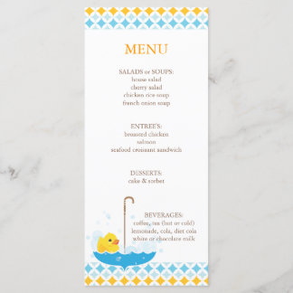 Menu mignon en caoutchouc de baby shower