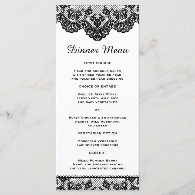 Menu mince dîners en dentelle blanche et noire (Devant)