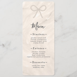 Menu Minimal Champagne Pearl Bow Wedding Reception
