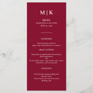 Menu Minimal et chic   Bourgogne et Mariage blanc