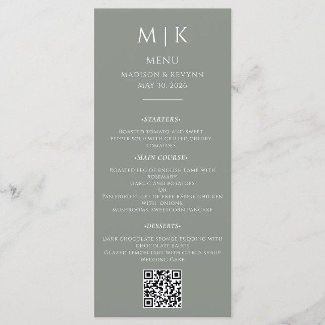 Menu Minimal et chic | Code QR Mariage noir et blanc (Devant)