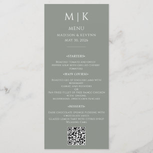 Menu Minimal et chic   Code QR Mariage noir et blanc